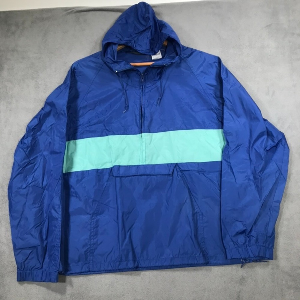 Vintage Woolrich Anorak Windbreaker Jacket Men's Small Blue Hooded Pullover 90s